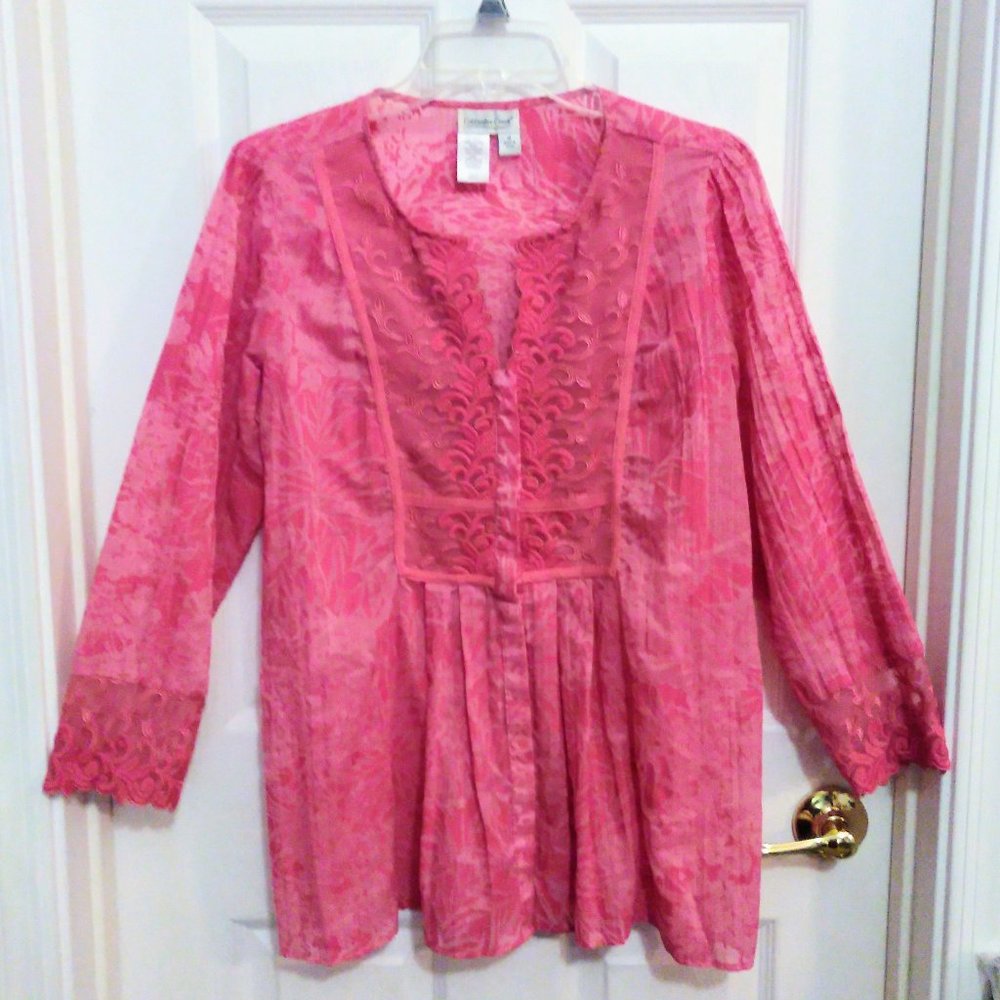 Coldwater Creek 3/4 Sleeve Boho Burnout Peasant Lace & Embroidery Tunic